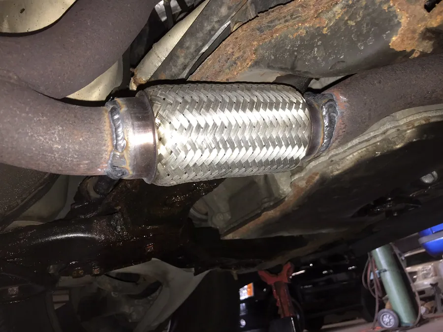 Exhaust flex pipe welded in at a Cleveland muffler shop