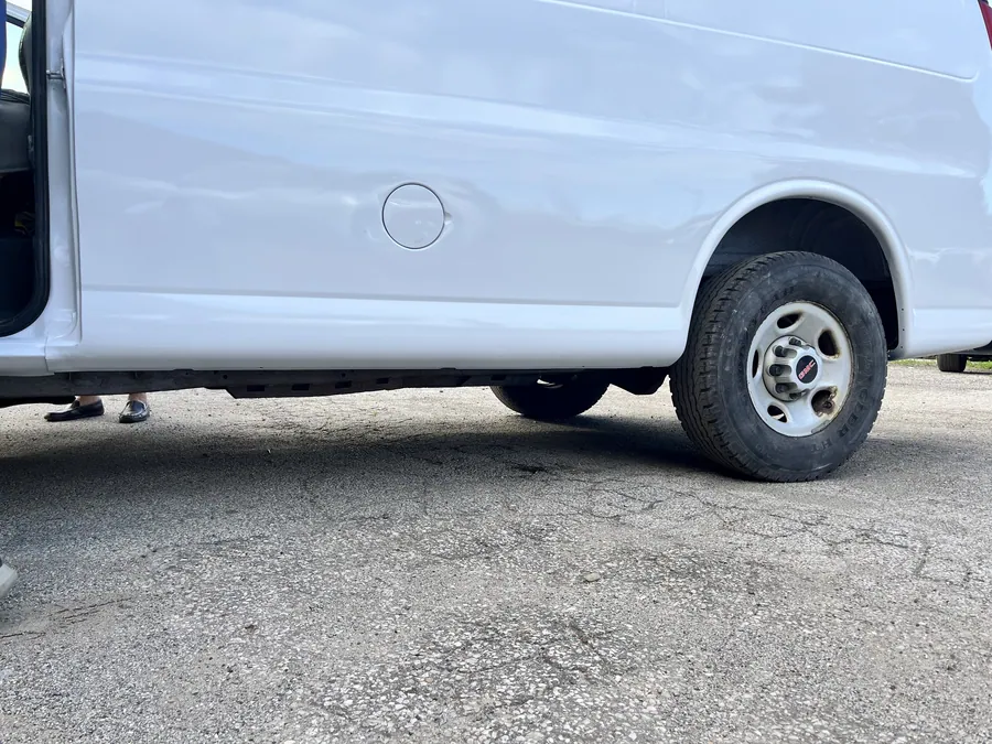 Cargo van rocker panel replaced, finished flush and repainted